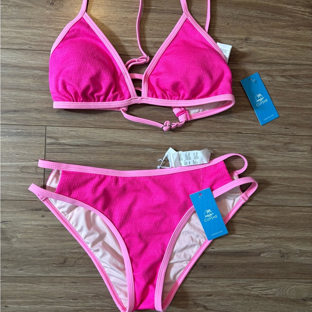 Cupshe Hot Pink Bikini with Strappy Details